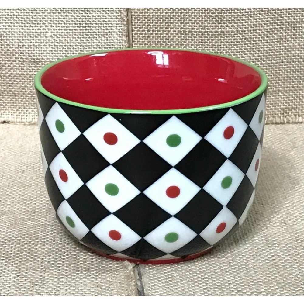Pier 1 Harlequin Argyle Coffee Mug Cup Diamond Pattern Whimsical Retro Playful